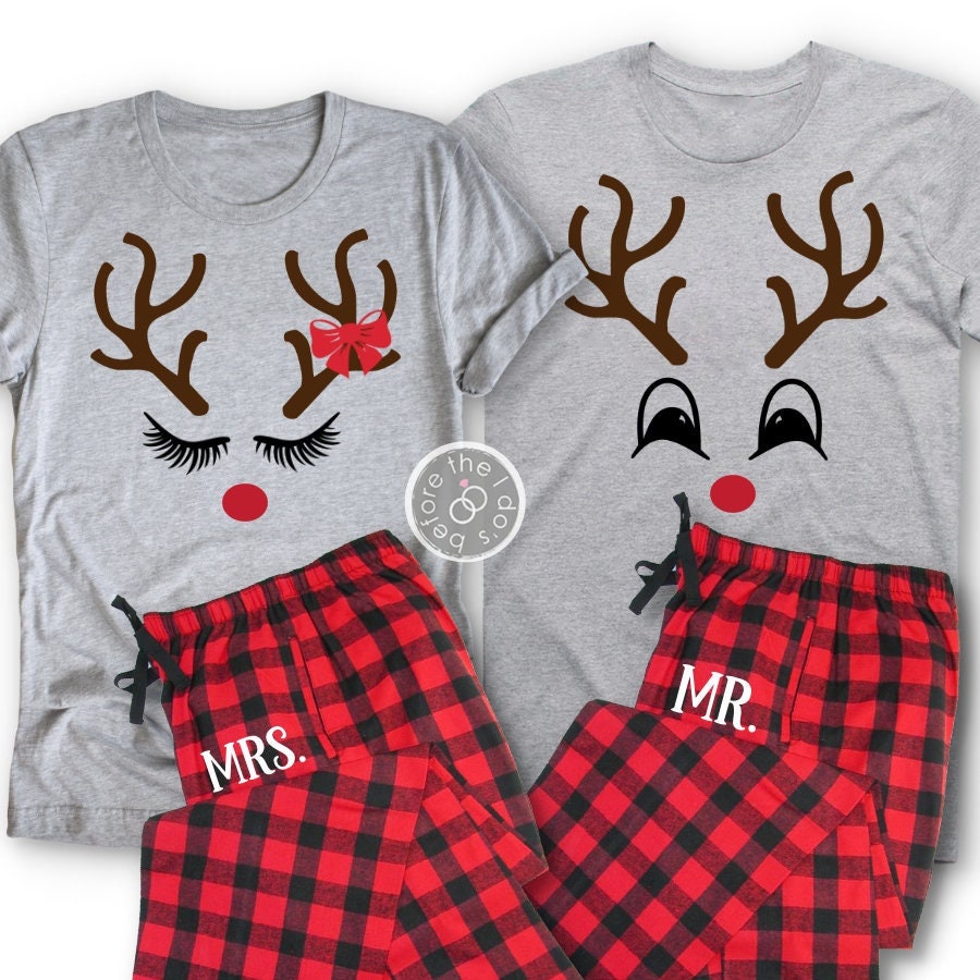 Personalized Reindeer Monogram Christmas Matching Family Pajamas