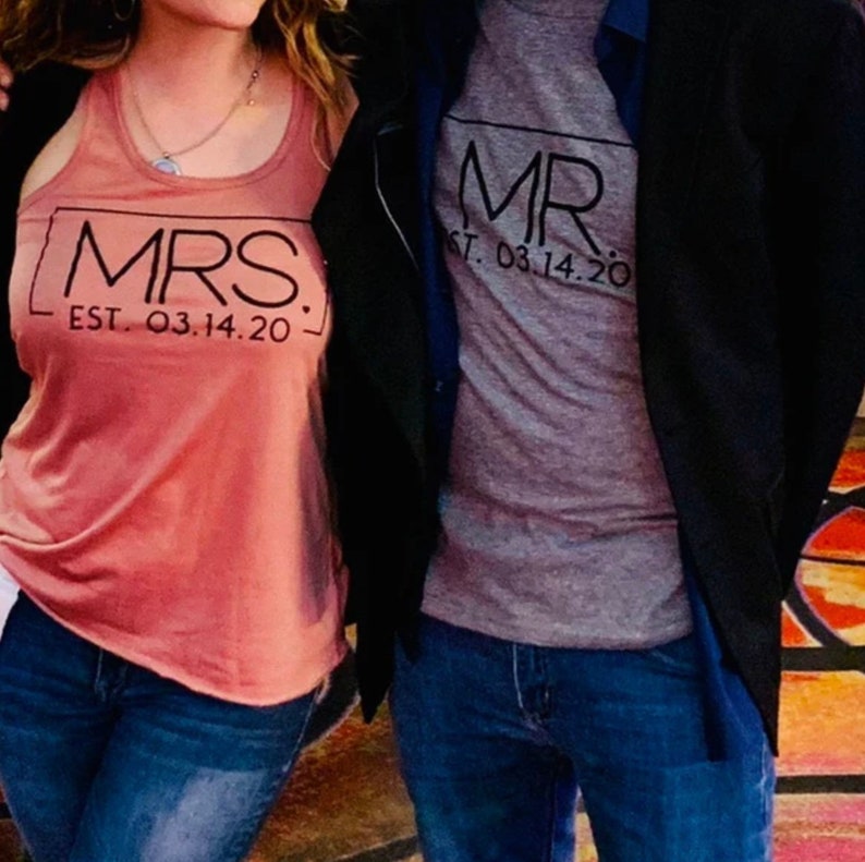 Personalized Mr and Mrs Matching Shirt Set Mr Mrs Tank and Tee Shirt Set, Honeymoon Shirts 1495 image 6