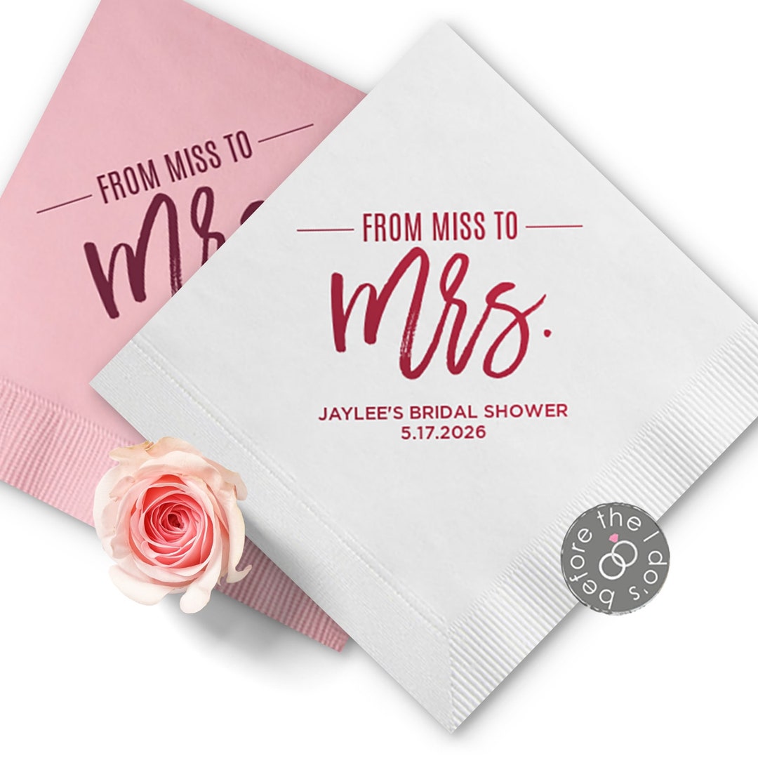 Personalized Bridal Shower Napkins From Miss to Mrs Party Napkins