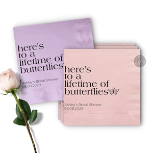 Here's to a Lifetime of Butterflies Napkins - Bridal Shower Napkins - Bridal Brunch Napkins - Custom Napkins