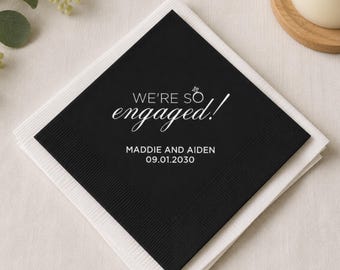 Engaged Napkins, Custom Cocktail Napkin, Engagement Party