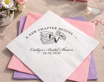 A New Chapter Begins, Book Themed Bridal Shower, Custom Napkins