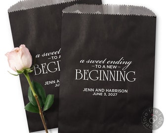 Personalized A Sweet Ending To A New Beginning Treat Bag - Cake Bags - Goodie Bags - Donut Bags - Candy Buffet Bags - Wedding Favor Bags