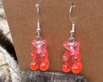 Watermelon Gummy Bear Earrings, Sterling Silver Hooks, Rave Jewelry