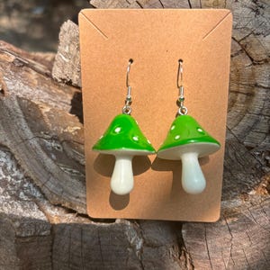 Green Mushroom Earrings I Rave Earrings, Festival Earrings, Festival Jewelry, Rave Jewelry, Festival accessories, Rave accessories.