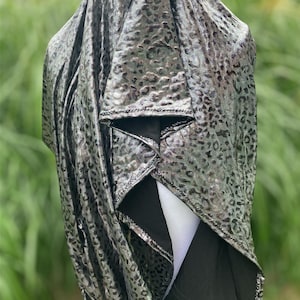 Animal Print Silver Infinity Scarf + Hood I Festival, Rave, EDM, Rave scarf, Festival scarf, Festival accessories, Rave accessories.