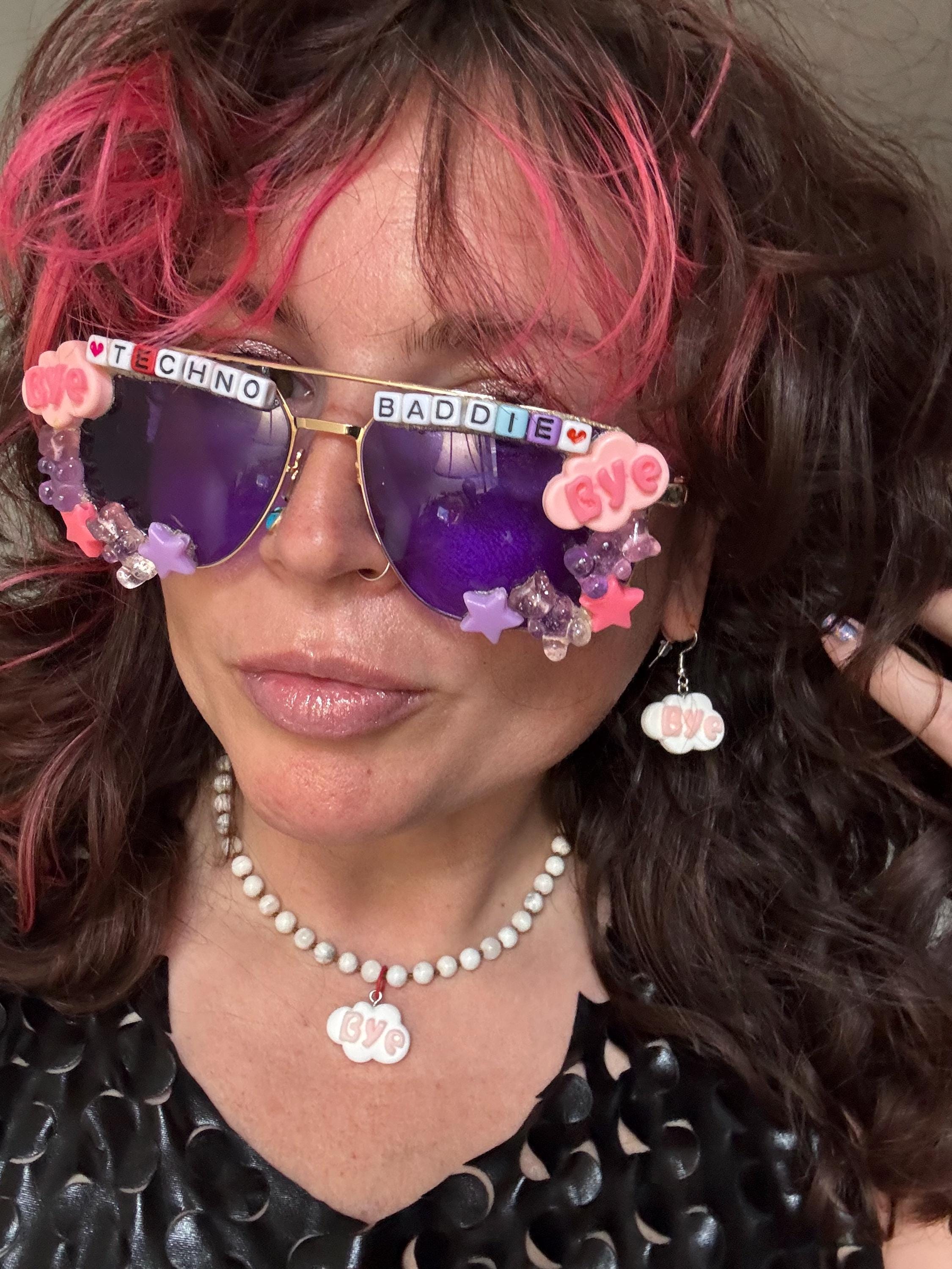Y2K Whimsygoth Baddie Cyber Vixen Trendy Streetwear Black Blue cross sunglasses Y2k Sunglasses With Rhinestones - Etsy main image 4