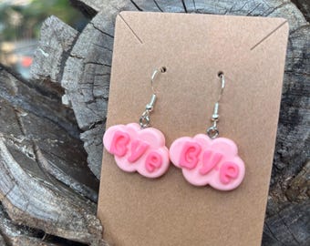 Pink “BYE” Cloud Earrings I Rave Earrings, Festival Earrings, Festival Jewelry, Rave Jewelry, Festival accessories.