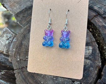 Trippy Gummy Bear Earrings, Sterling Silver Hooks, Rave Festival Jewelry