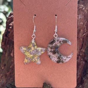 Mismatched Star Moon Earrings I Rave Earrings, Festival Earrings, Festival Jewelry, Rave Jewelry, Festival accessories, Rave accessories.