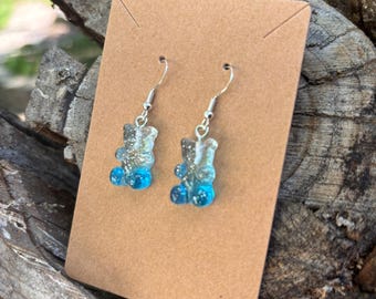 Berry Blue Gummy Bear Earrings, Sterling Silver, Rave Festival Jewelry