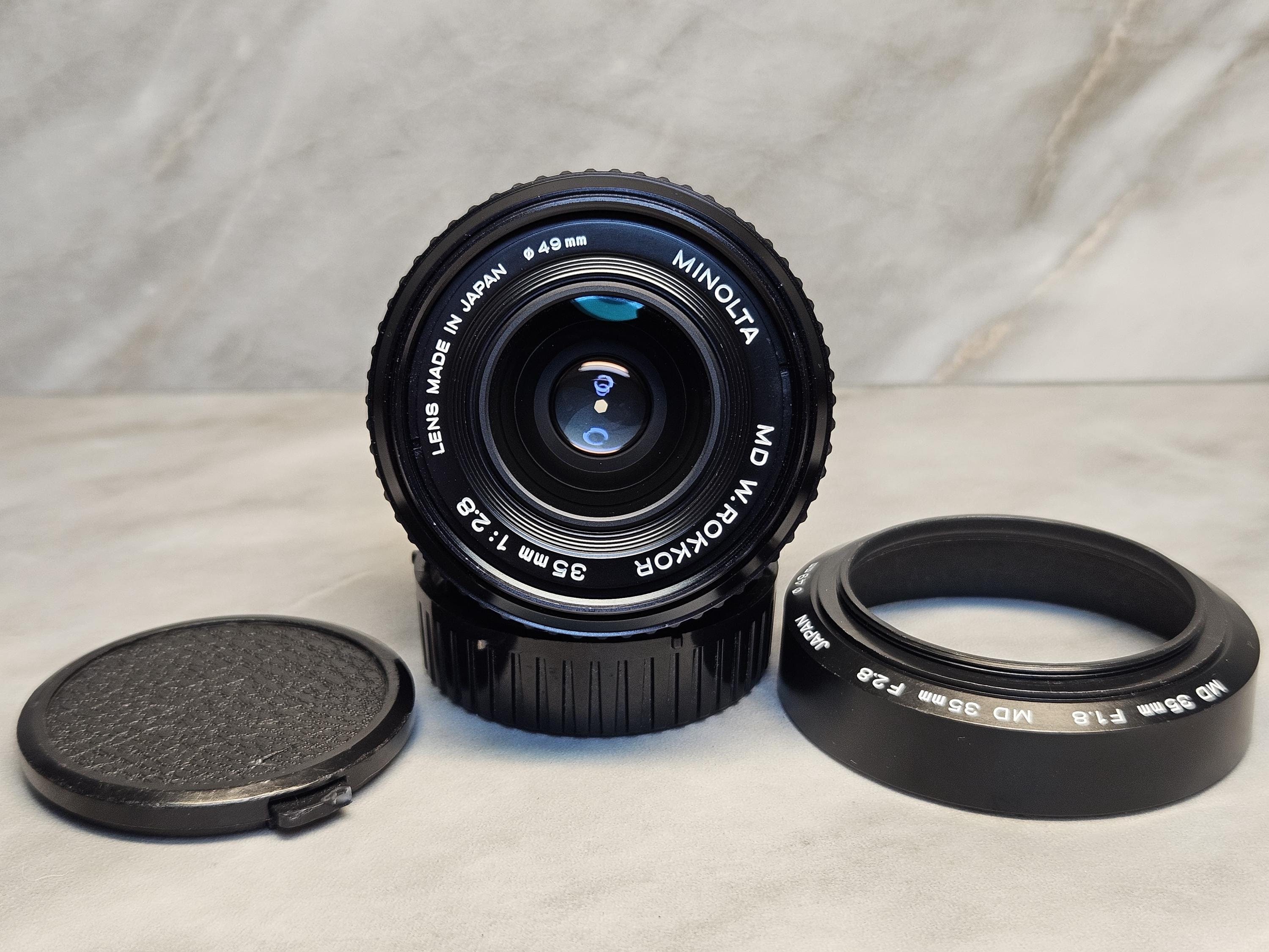 Minolta MD W.rokkor 35mm 2.8 Lens With Hood, Front and Rear