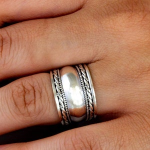 Sterling Silver Dome Ring: Bali-Inspired Wide Band Statement Jewelry