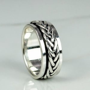 Unisex Braided Sterling Silver Spinner Ring - Fidget Jewelry for Anxiety Relief and Meditation RS04589