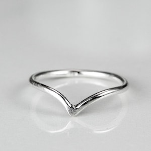 Dainty Sterling Silver Chevron Wishbone Ring - Petite V-Shaped Stackable Knuckle Band for Women RI12013