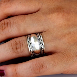 Sterling Silver Rings for Women, Slightly Domed with Braid and Rope Edges, Sterling Silver Ring R1028