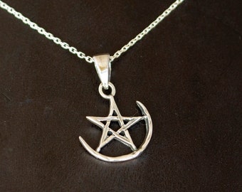 Dainty Sterling Silver Necklace, Sterling Silver Star and Moon Necklace P05812