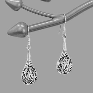 Bali-Style Floral Teardrop Sterling Silver Dangle Earrings for Women - Handcrafted Bohemian Jewelry EA02543