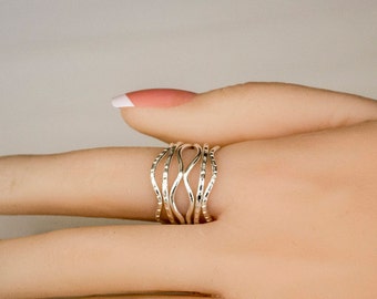 Sterling Silver Ring, Sterling Silver Ring Band, Boho Ring, Unique Ring for Her, Bohemian Ring, Adjustable Sterling Silver Ring