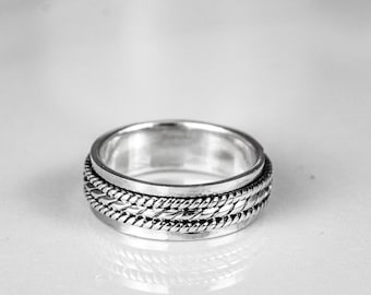 Sterling Silver Spinner Ring, Braided Weave Spinner,