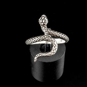 Adjustable Oxidized Sterling Silver Snake Ring - Unisex Serpent Statement Jewelry RI22532