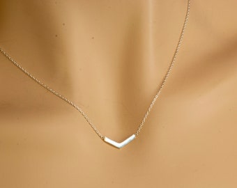 Dainty Sterling Silver Necklace, Sterling Silver Chevron Necklace, Gold Plated Chevron Necklace N00820