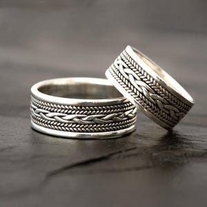 Sterling Silver Rope-Braid Ring: Unisex Wedding Band, Contemporary Jewelry Design R04171