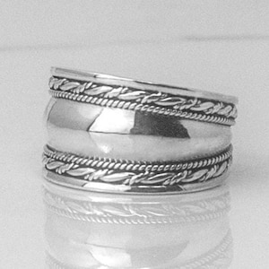 Sterling Silver Dome Ring: Bali-Inspired Wide Band Statement Jewelry