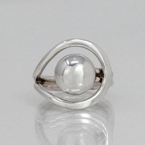 Sterling Silver Ball & Circle Ring - Modern Geometric Statement Jewelry