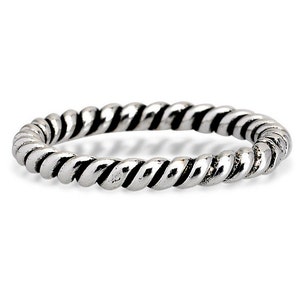 Oxidized Sterling Silver Rope Ring - Petite Stacking Band