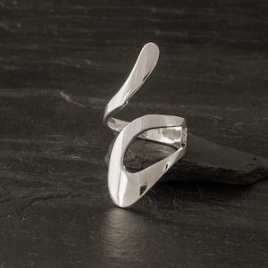 Sculptural Sterling Silver Adjustable Wrap Ring - Bold Modern Statement Jewelry for Women R10371