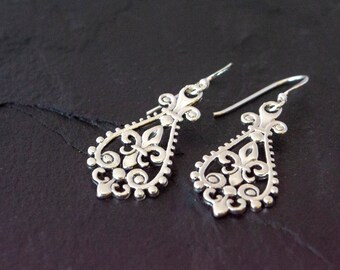thumbnail image 2 of .925 Sterling Silver Fleur De Lis Dangle Earrings - Hook Closure, No Stone 2 of 5