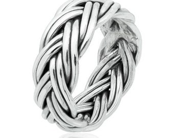 Sterling Silver Ring Band, Sterling Silver Woven Band Ring for Women or Men, Oxidized Braided Band for Men or Women R07665