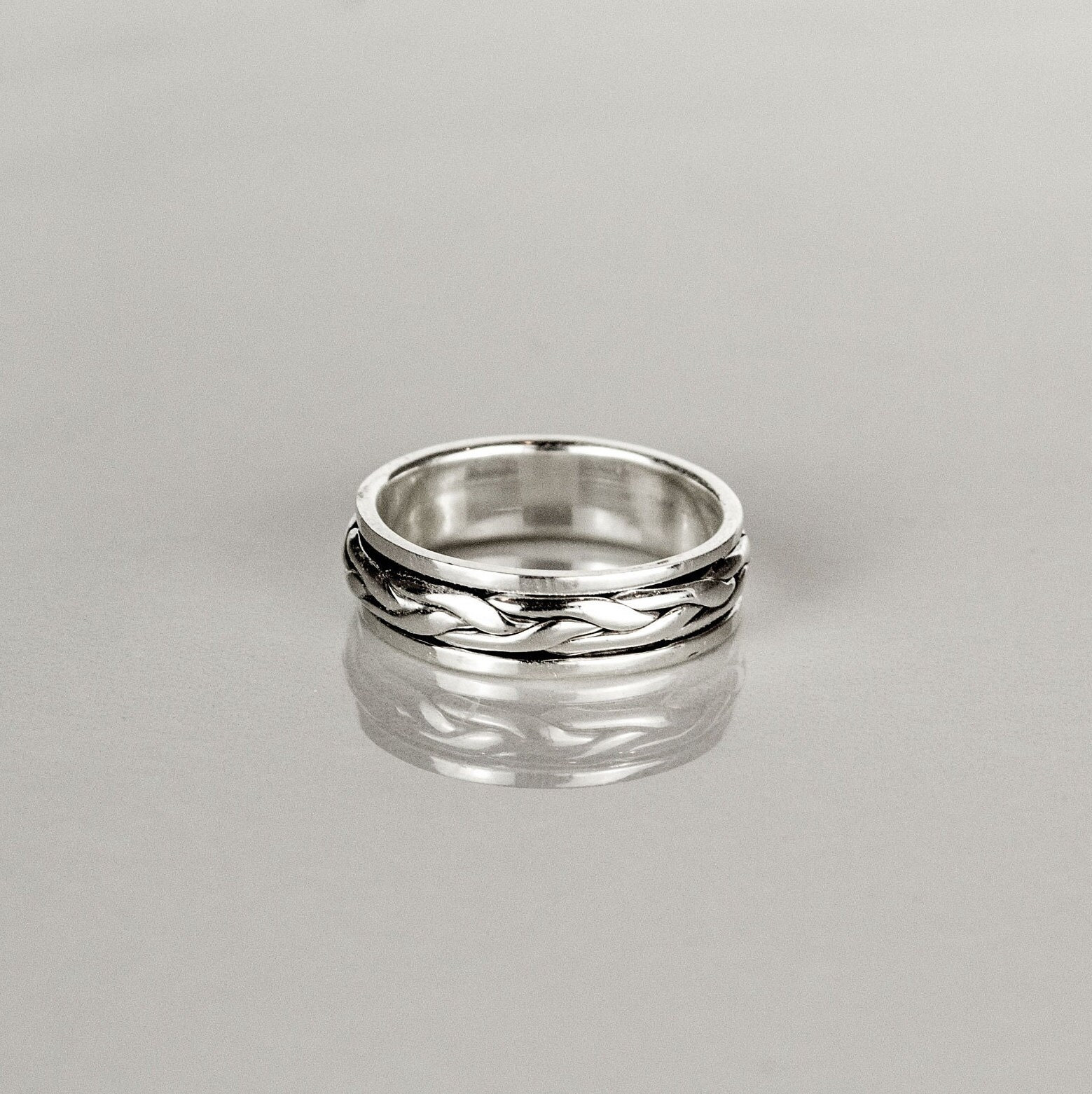 Dainty Sterling Silver Braided Spinner Ring - Handcrafted Fidget Band for Women RI18633
