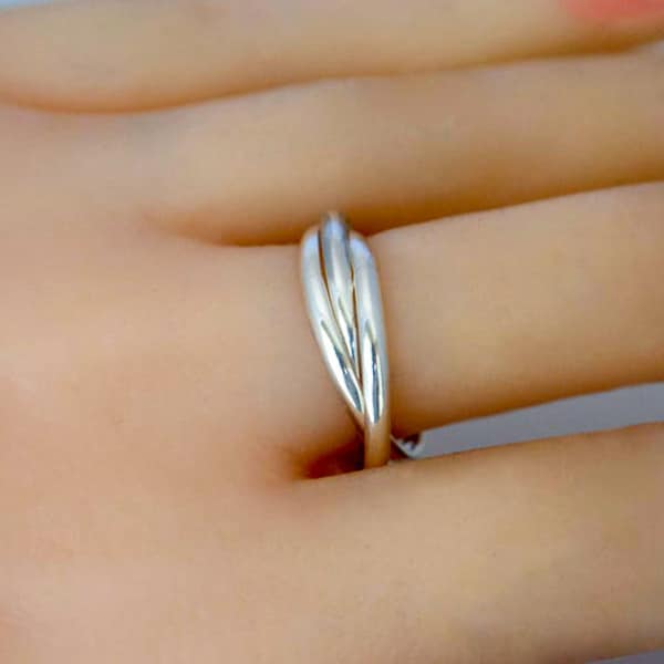 Sterling Silver Trinity Band, Sterling Silver Russian Wedding Ring, Sterling Silver Rolling Band Ring R10430