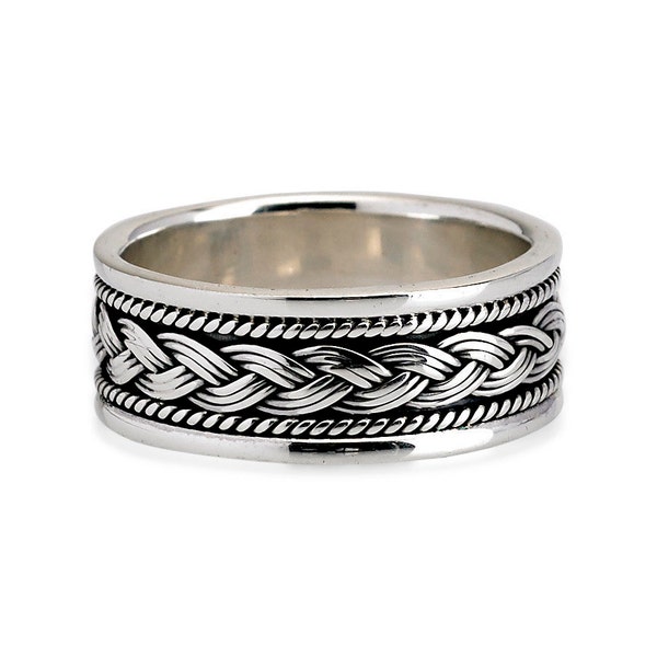 Sterling Silver Ring Band, 925 Silver Ring for Women or Men, Sterling Silver Celtic Braid Band, Unisex Band, Braided Celtic Band Ring R00663