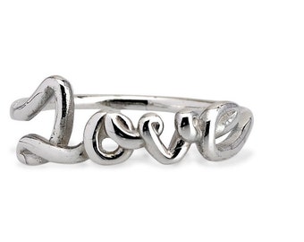 Sterling Silver Ring Dainty, Sterling Silver "Love" Script Ring R02615