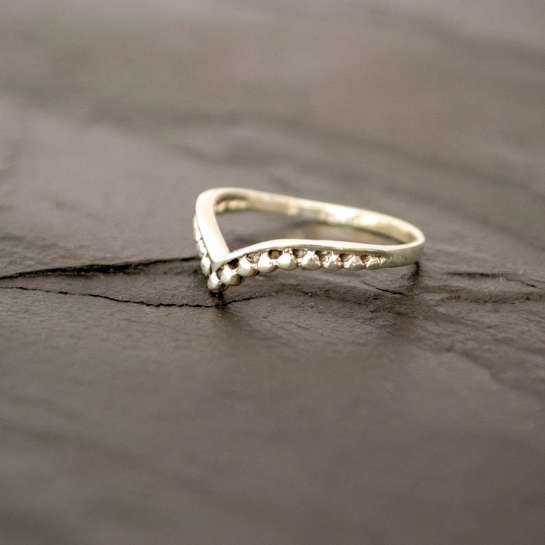 Sterling Silver Ring Dainty Sterling Silver Beaded Chevron | Etsy