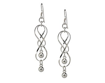 Sterling Silver Double Infinity Dangle Earrings - Long Drop 925 Jewelry for Women EA11736