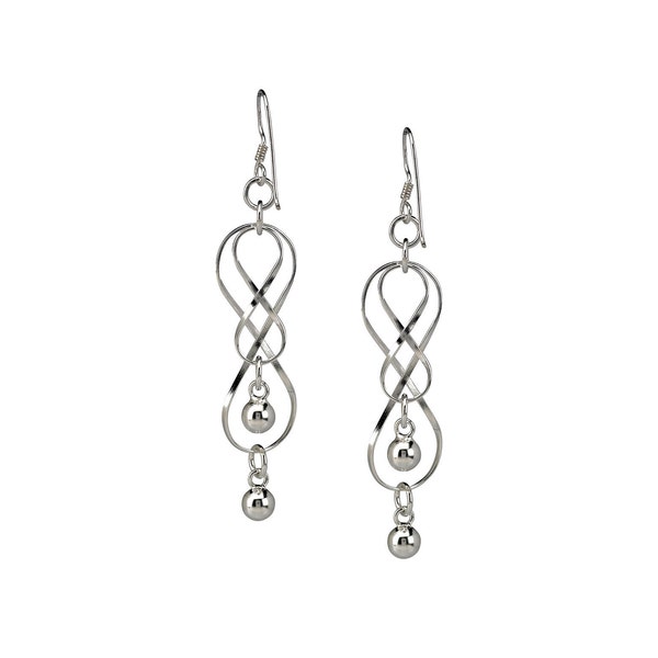Sterling Silver Earrings Dangle, Sterling Silver Double Infinity Earrings, Long Drop earrings,  925 Silver Earrings EA11736