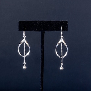 Sterling Silver Dangle Earrings with Twist Ball Design - Lightweight Drop for Women E14127