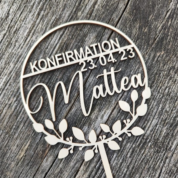 Cake topper confirmation, communion, baptism, wreath, personalised, topper, date, birthday, baby shower, baby, happy birthday, graduation