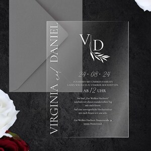 Trouwkaarten, elegante uitnodigingskaarten van acrylglas voor bruiloften, verjaardagen, feesten - personaliseerbaar met uw gewenste tekst - UV-druk