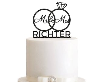 Cake Topper, Tortenstecker, Tortefigur Acryl, Tortenständer - Farbwahl - Wunschname-Ring