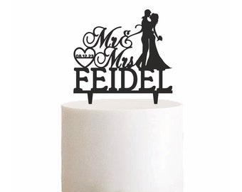 Wedding, Engagement, Registry Office, Anniversary, Wedding Anniversary, Heart, Cake Topper, Cake Plug, Attacher, Topper, Mr&Mrs, Last Name, Bridal Couple