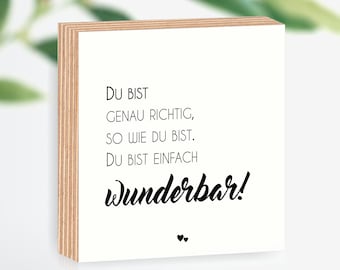 Wooden picture You are wonderful 15x15x2cm for placing / hanging, photo direct print with saying on birch wood decorative cube
