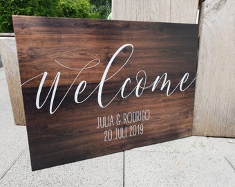 Willkommensschild, Hochzeit, Wedding, Welcome, personalisiert, individuell, Holzdruck, Holz, Welcome Schild, Willkommen, Willkommens Schild