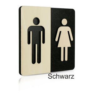 Pictograma de señal de puerta de madera (elección de colores) Señal de WC "Hombre y Mujer", señal de baño, señal de inodoro, WC de mujeres, WC de hombres, señal de inodoro de madera, inodoro imagen 1