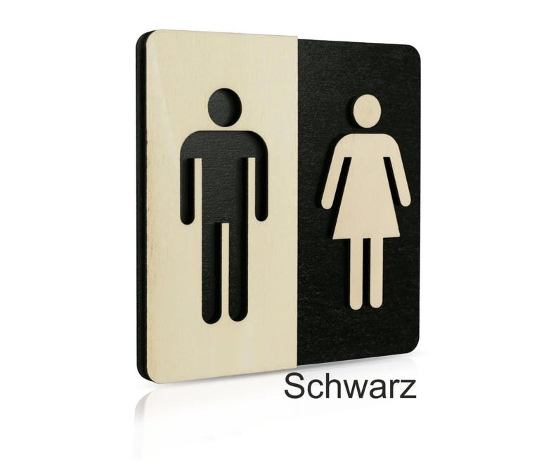 Pictograma de señal de puerta de madera (elección de colores) Señal de WC "Hombre y Mujer", señal de baño, señal de inodoro, WC de mujeres, WC de hombres, señal de inodoro de madera, inodoro imagen 1