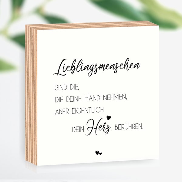 Holzbild Lieblingsmensch 15x15x2cm zum Hinstellen/Aufhängen, Fotodirektdruck mit Spruch auf Birkenholz Dekowürfel